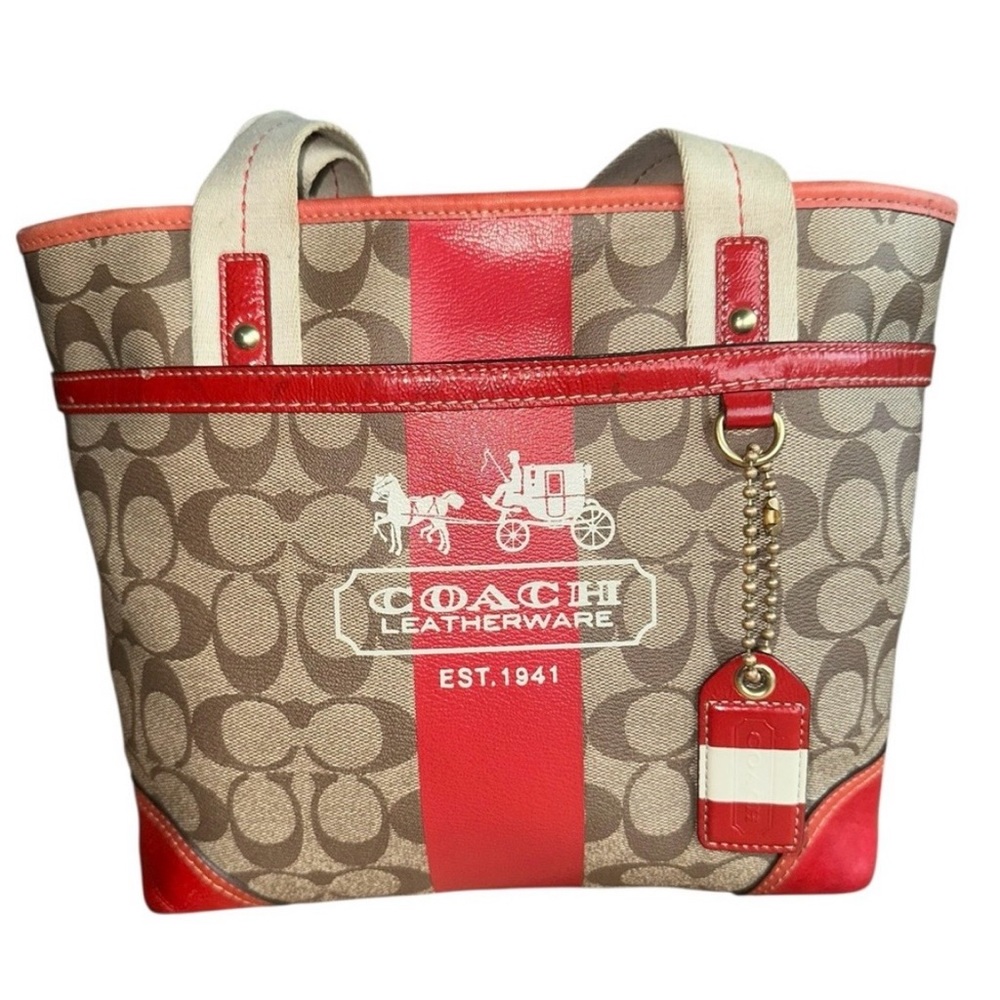 Coach Signature Stripe Tote Y2K Vintage Heritage Tattersall Signature Tote